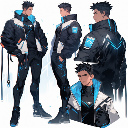 Cinematic Male Cyberpunk Policeman Concept Art Pose Sheet