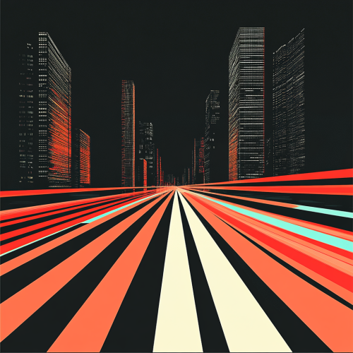 City street with neon lights at dusk