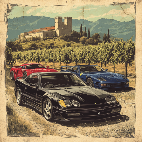 Classic 1995 Sports Cars Parked at Vineyard Castle