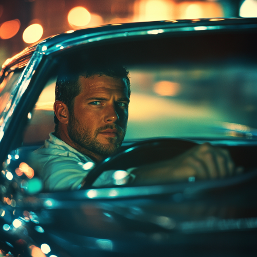 Classic Hollywood style car scene with Paul Walker.