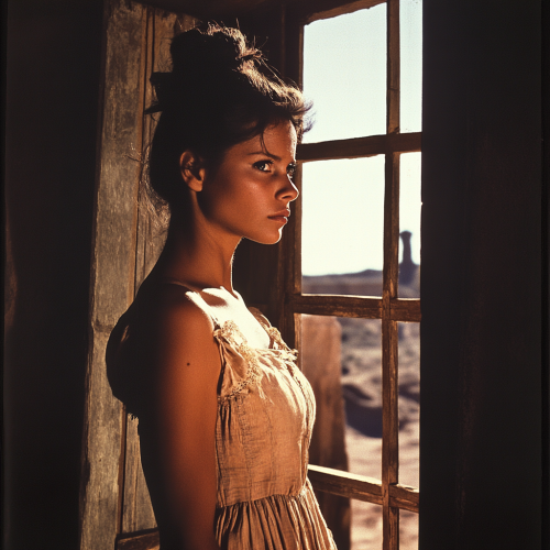 Claudia Cardinale in a Western scene with bun.