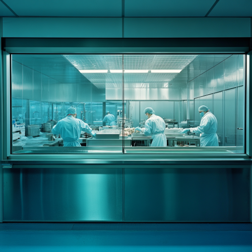 Clean, modern chicken processing office with lab-like atmosphere.