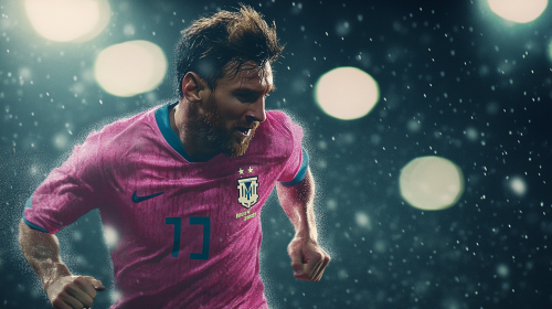 Close-up of Messi running in pink uniform Close-up of Messi running in pink uniform