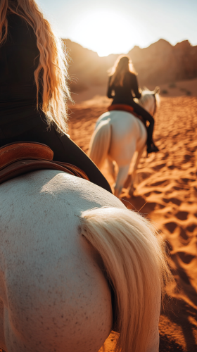 Close-up of female hands holding white horse's reigns.