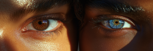 Close-up photo of face with different colored eyes