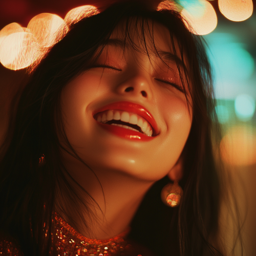 Close up portrait of beautiful Asian girl laughing