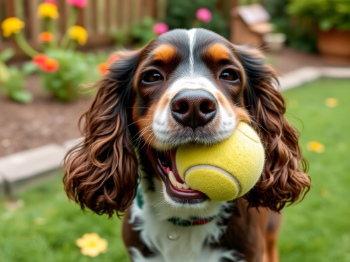 Cocker Spaniel Dog With Tennis Ball Outdoors Cocker Spaniel Dog With Tennis Ball Outdoors