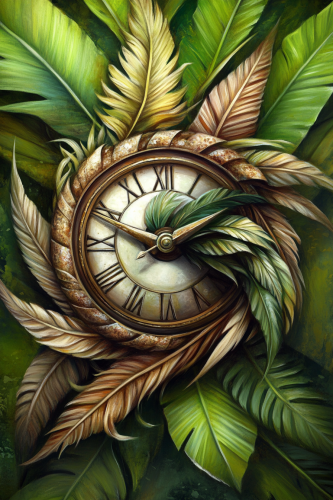 Colored pencil sketch of clock with melting numbers.