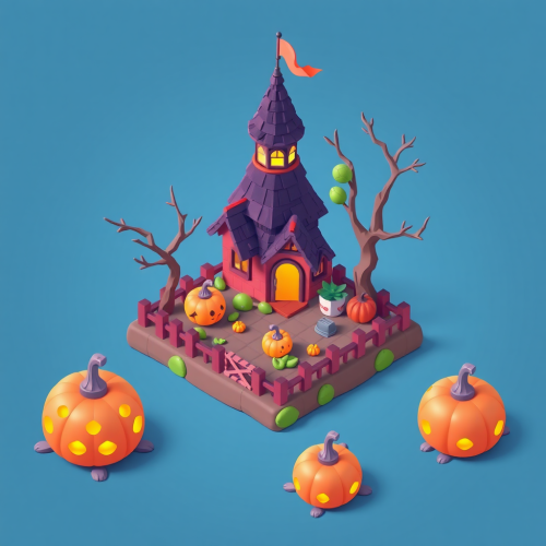 Colorful Halloween game assets in Pixar style.
