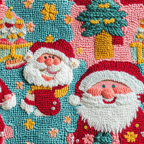Colorful Knitted Santa Claus Fabric Tile
