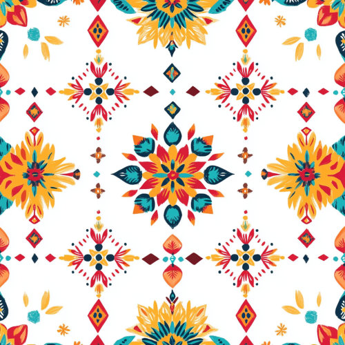 Colorful Mexican Folk Art on White Background