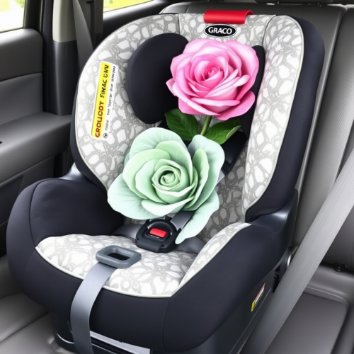 Colorful Toddler Car Seat with Pink Flower