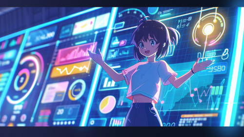 Colorful anime scene of SEO explanation with friendly character