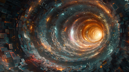 Colorful book vortex drawing with glowing center, inspiring knowledge. Colorful book vortex drawing with glowing center, inspiring knowledge.