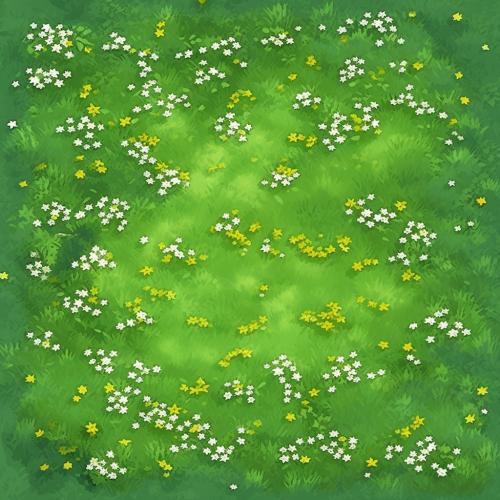 Colorful cartoon field with grass and flowers