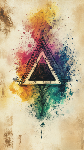 Colorful esoteric symbol in watercolors on flat card format.