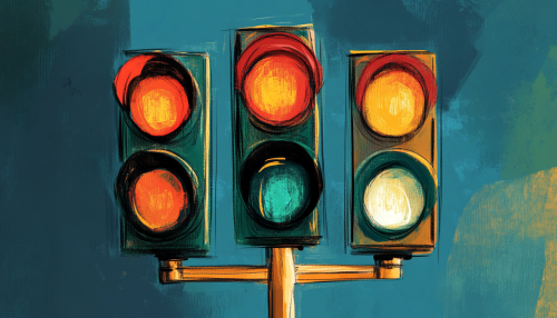Colorful hand-drawn traffic light with three lights