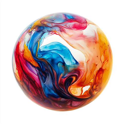 Colorful liquid sphere with sentient inks in patterns.