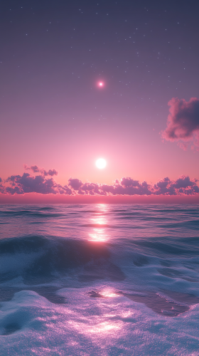 Colorful sky with star and gentle waves