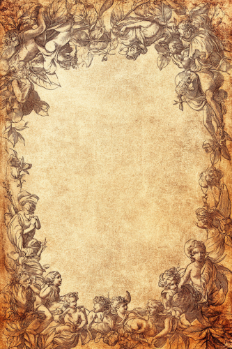 Coloring book with Bible psalms, leaves, flowers, cherubs.