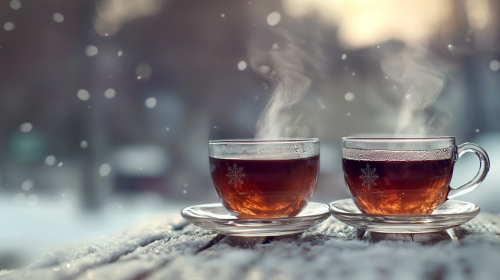 Comforting Black Tea in Snowy Winter Setting