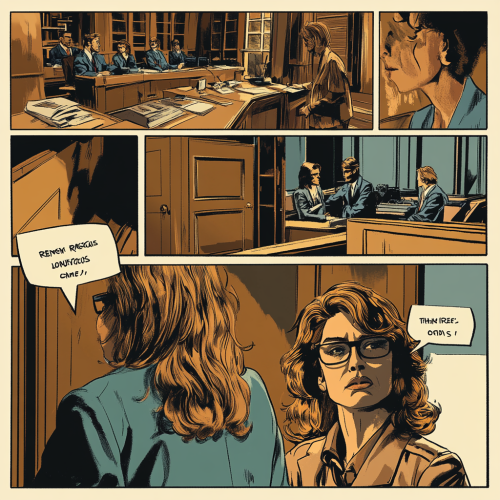 Comic page showcasing 1977 Renee Richards court case drama. Comic page showcasing 1977 Renee Richards court case drama.