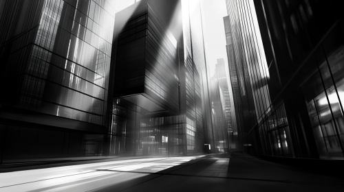 Commercial building downtown with refracted light in foreground.