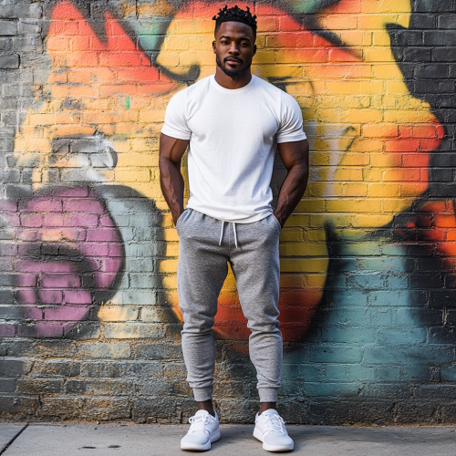 Confident Black Man in Urban Setting- Modern Fashion 