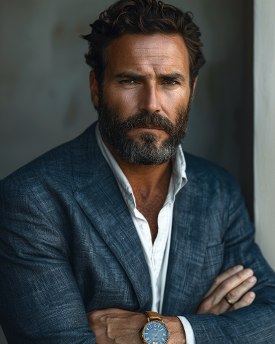 Middle aged Brazilian man wearing a suit