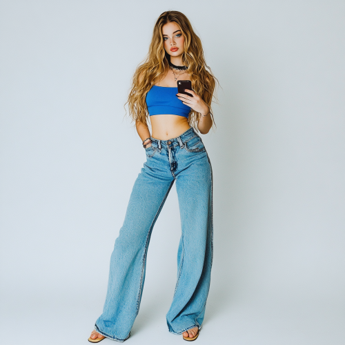 Confident Girl in 2000s Fashion with Phone