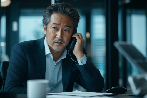 Confident Japanese banker in office