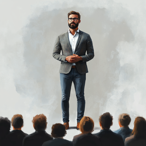 Confident professional in grey background