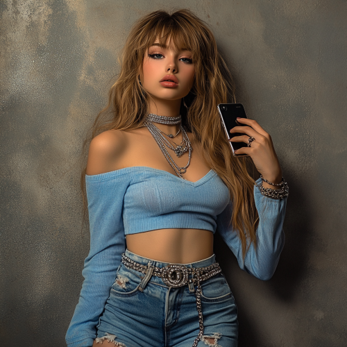 Confident teen girl in y2k fashion photoshoot.