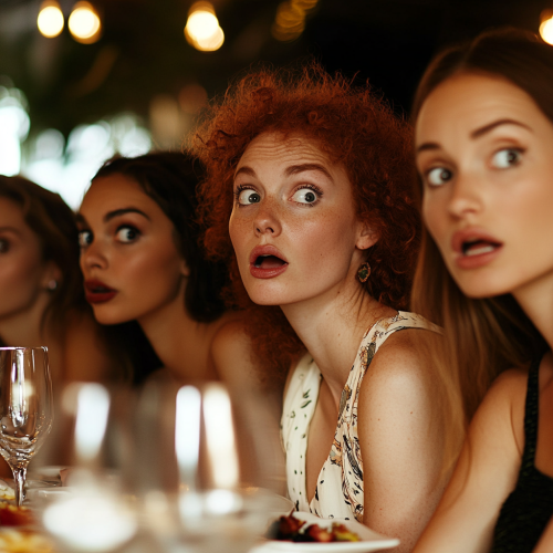 Confused Women at Dinner with One Suspicious Lady.