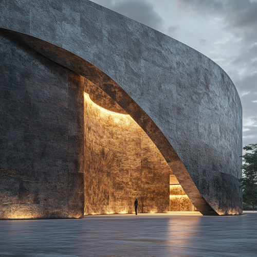 Contemporary sports arena with metallic and stone design