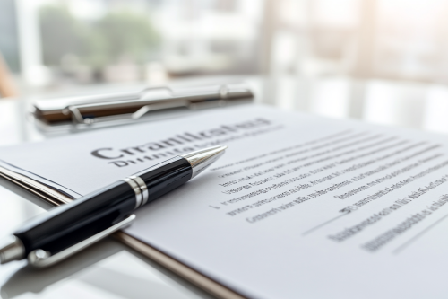 Contract Terms on Table with Pen and Notepad