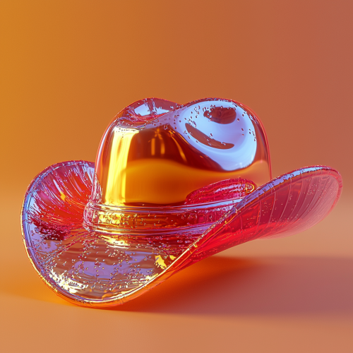 Cowboy hat balloon inflated, round, red-yellow background