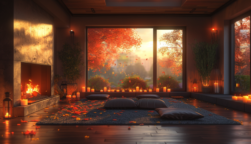 Cozy Autumn Evening by Fireplace: A Tranquil Scene