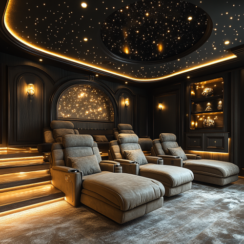 Cozy Home Theater with Star Ceiling and Reclining Seats