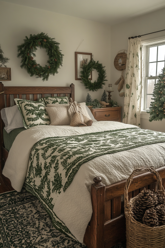 Cozy Nature-Inspired Christmas Guest Room Design