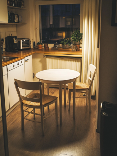Cozy kitchen with table, chairs and modern decor