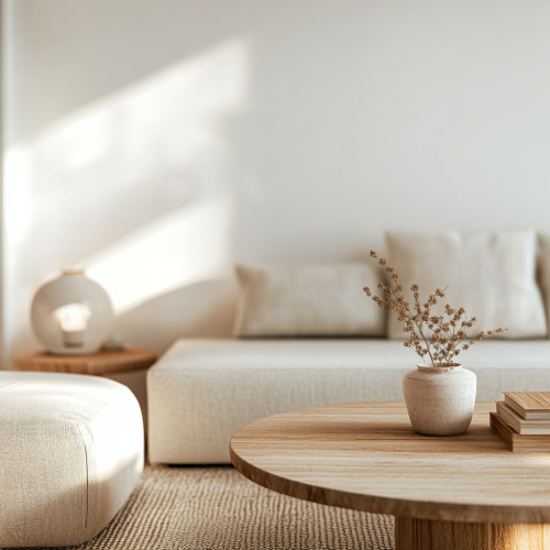 Cozy living room with warm-lit white wall. Cozy living room with warm-lit white wall.