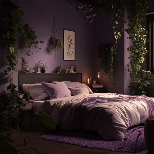 Cozy moody chic bedroom with elegant lighting