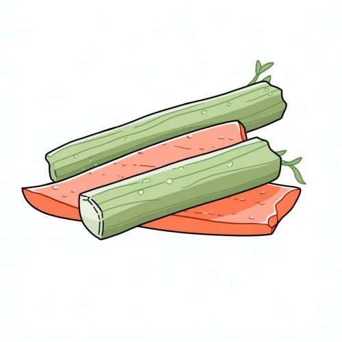 Crab Stick and Cucumber in Simple Cartoon Style