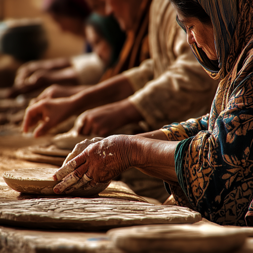 Crafty artisans work with clay, wood, and fabric