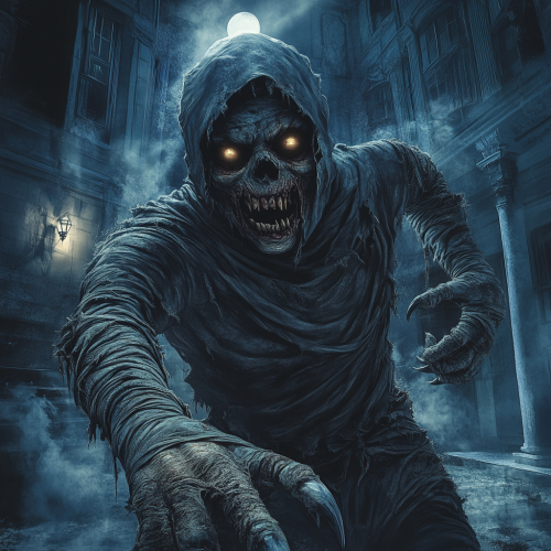 Creepy character in haunted mansion artwork