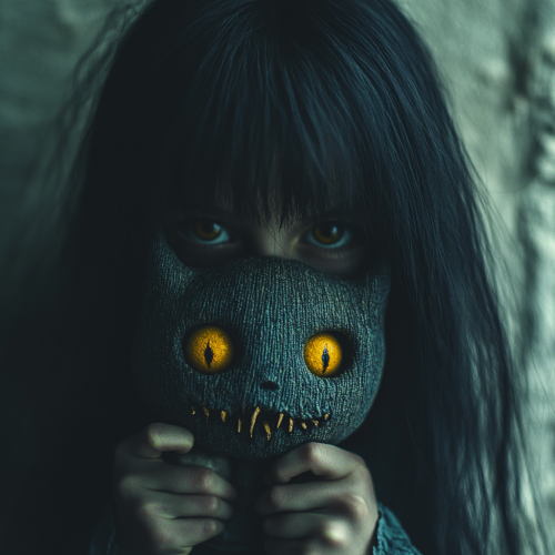 Creepy ghost child with toy in shadows