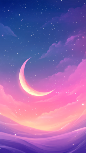 Crescent Moon in Pink and Lavender Sky