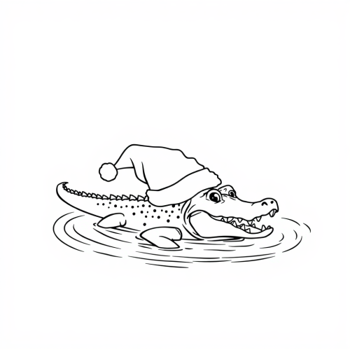 Crocodile Wearing Santa Hat in a River