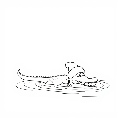Crocodile Wearing a Santa Hat in a River Crocodile Wearing a Santa Hat in a River